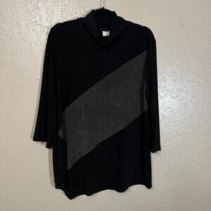 Chico's Travellers mockneck tunic top black brown size 2 large